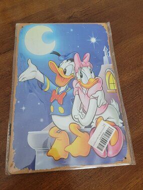 Disney Donald Duck Daisy Duck Metal Wall Sign Art Decor Looking at the Moon